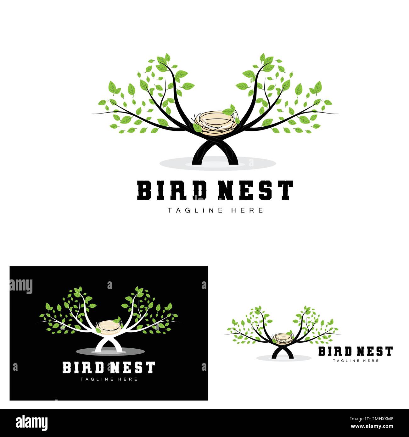 Bird's Nest Logo Design, Bird House Vector For Eggs, Bird Tree Logo
