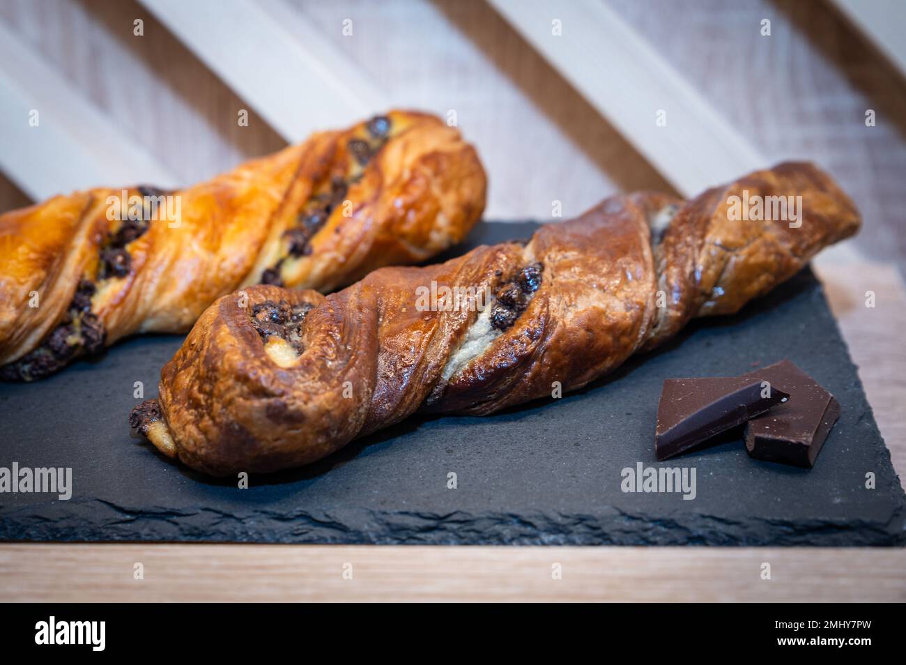 Famous french pastery named chocolatine or chocolate bread Stock Photo