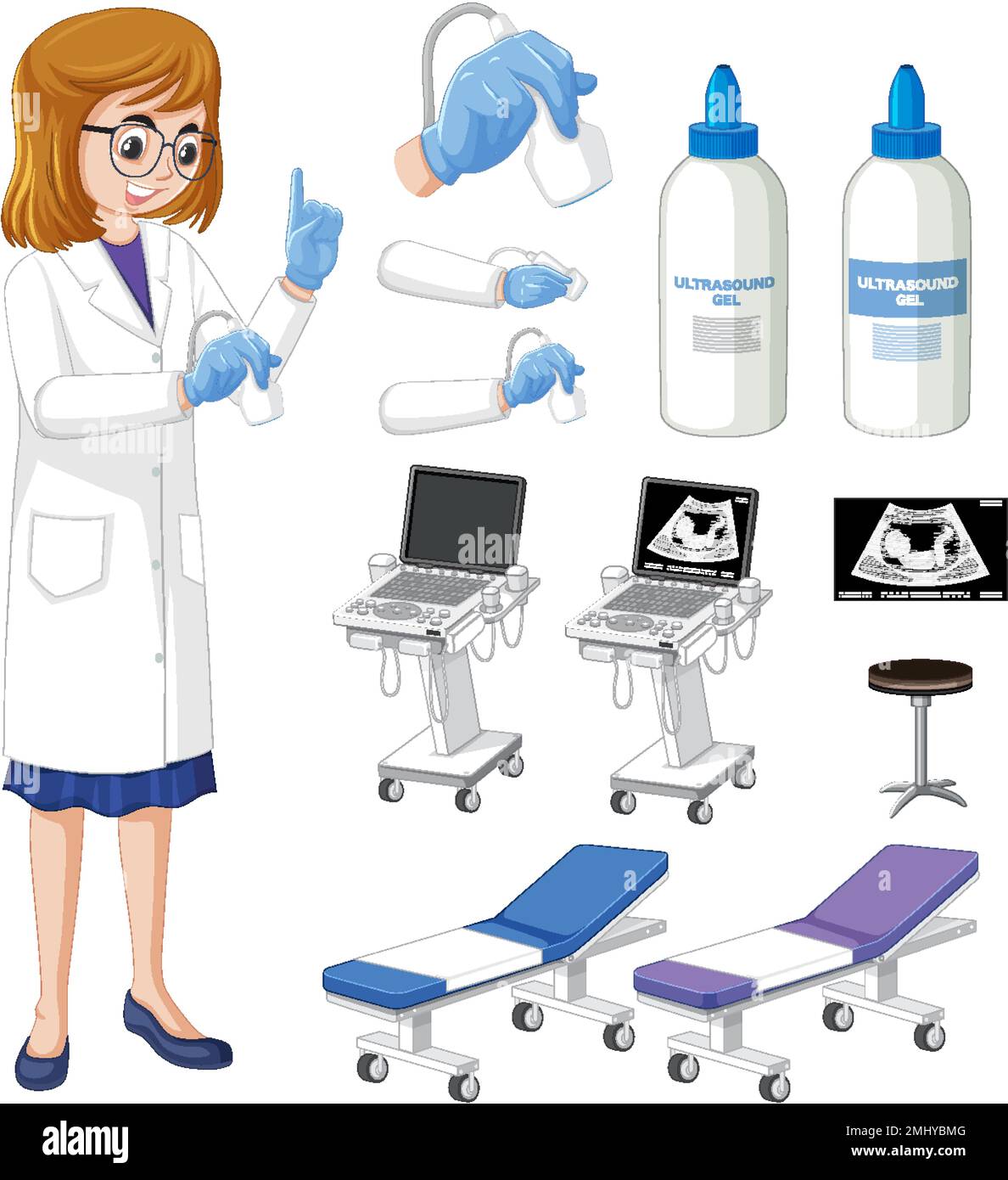 Set of medical instruments for pregnancy ultrasound illustration Stock ...