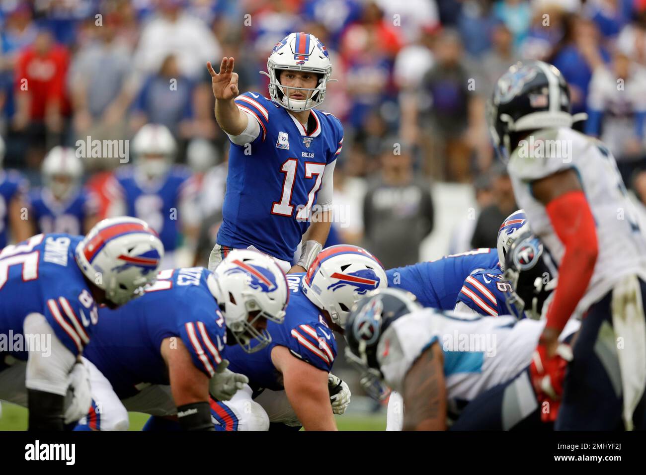 Buffalo Bills quarterback Josh Allen (17) calls a play against the