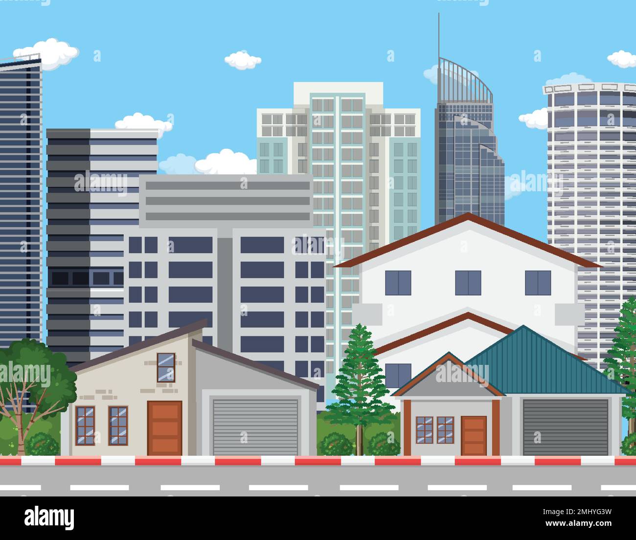 Urban landscape with high skyscrapers background illustration Stock ...
