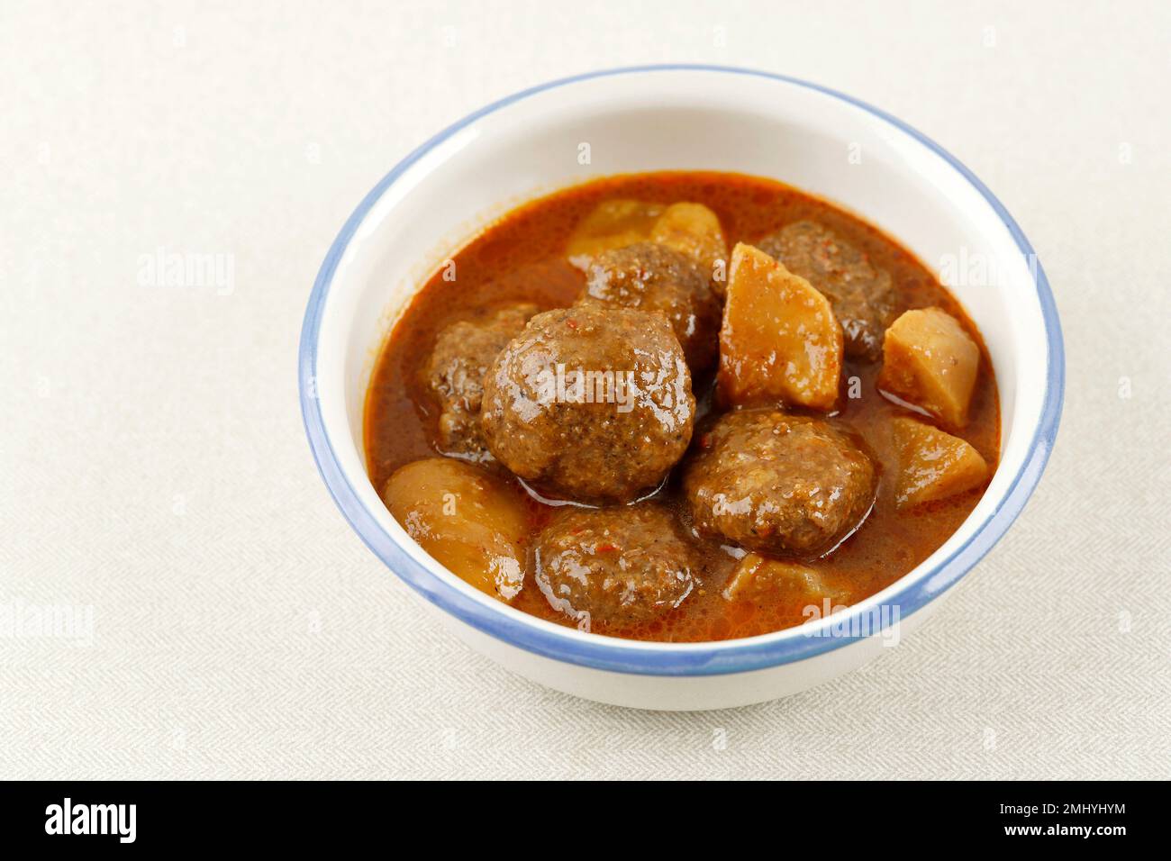 Semur Bola Daging, Minced Beef Stew with Sweet Soy Sauce. Isolated on