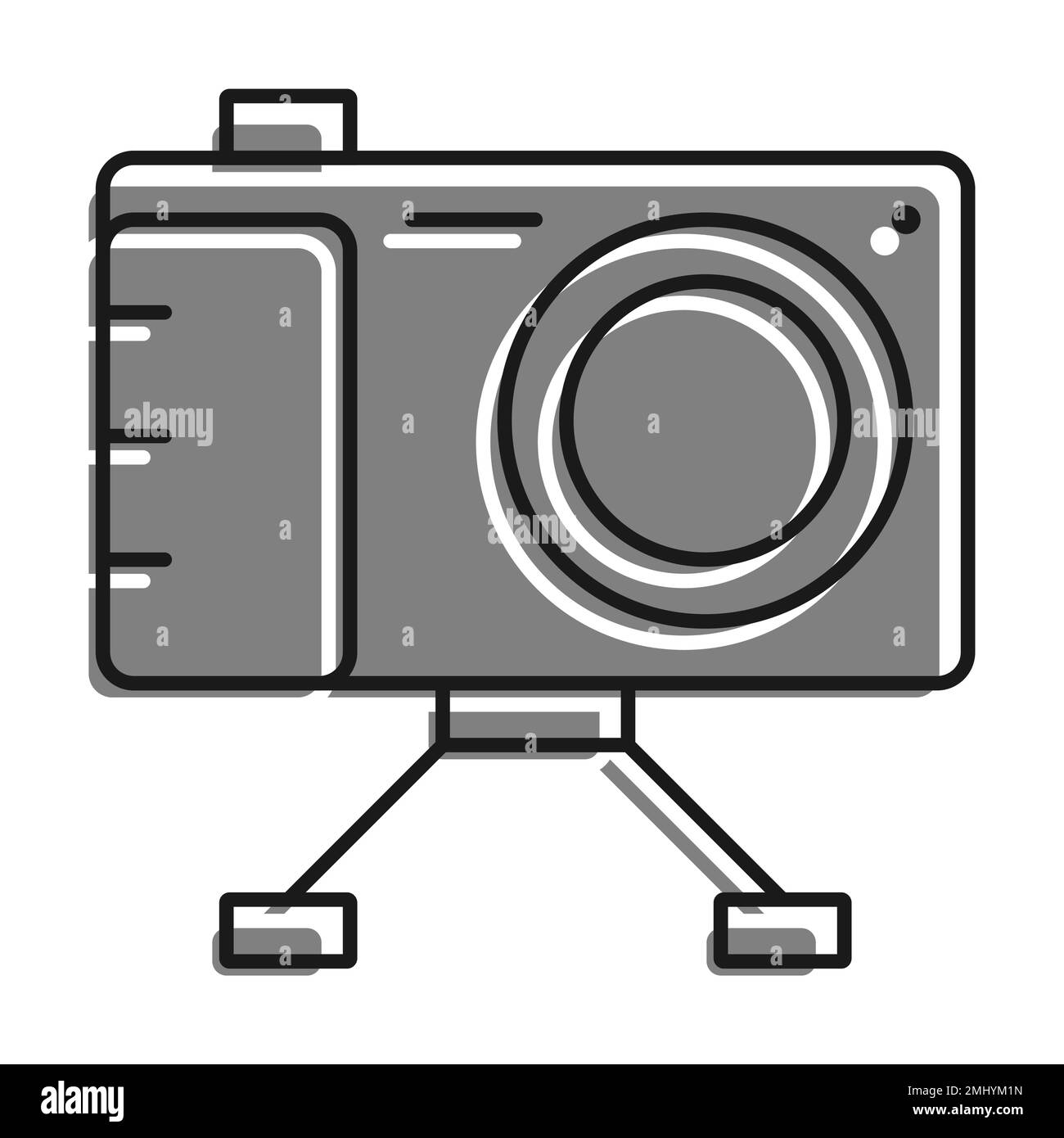 Linear filled with gray color icon. Camera On Stand, Equipment For Photography And Selfie. World Photography Day August 19th. Simple black and white v Stock Vector