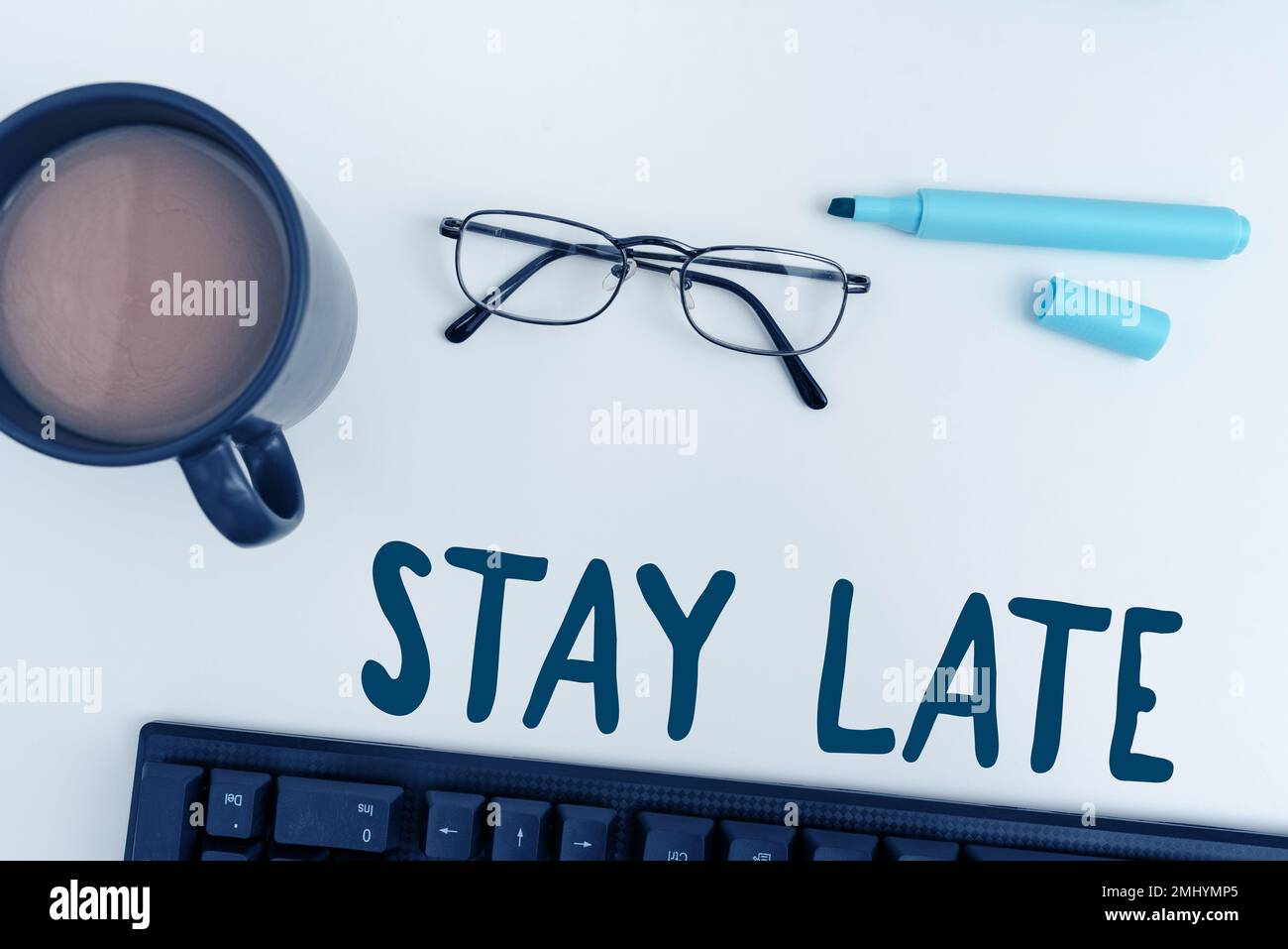 Hand writing sign Stay Late. Business approach A routine in which a ...