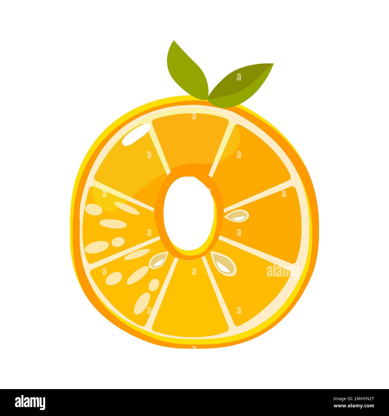 Cute fruit orange number 0, vector digit zero Stock Vector