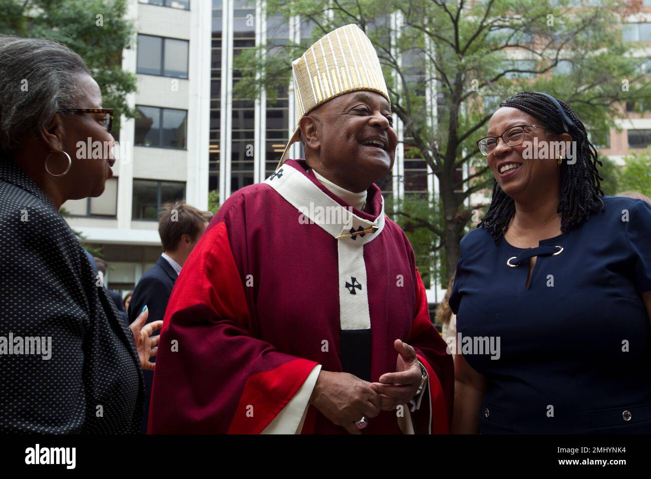 Washington Archbishop Wilton D. Gregory greets churchgoers at St. Mathews  Cathedral after the annual Red Mass in Washington on Sunday, Oct. 6, 2019.  The Supreme Court's new term starts Monday, Oct. 7. (