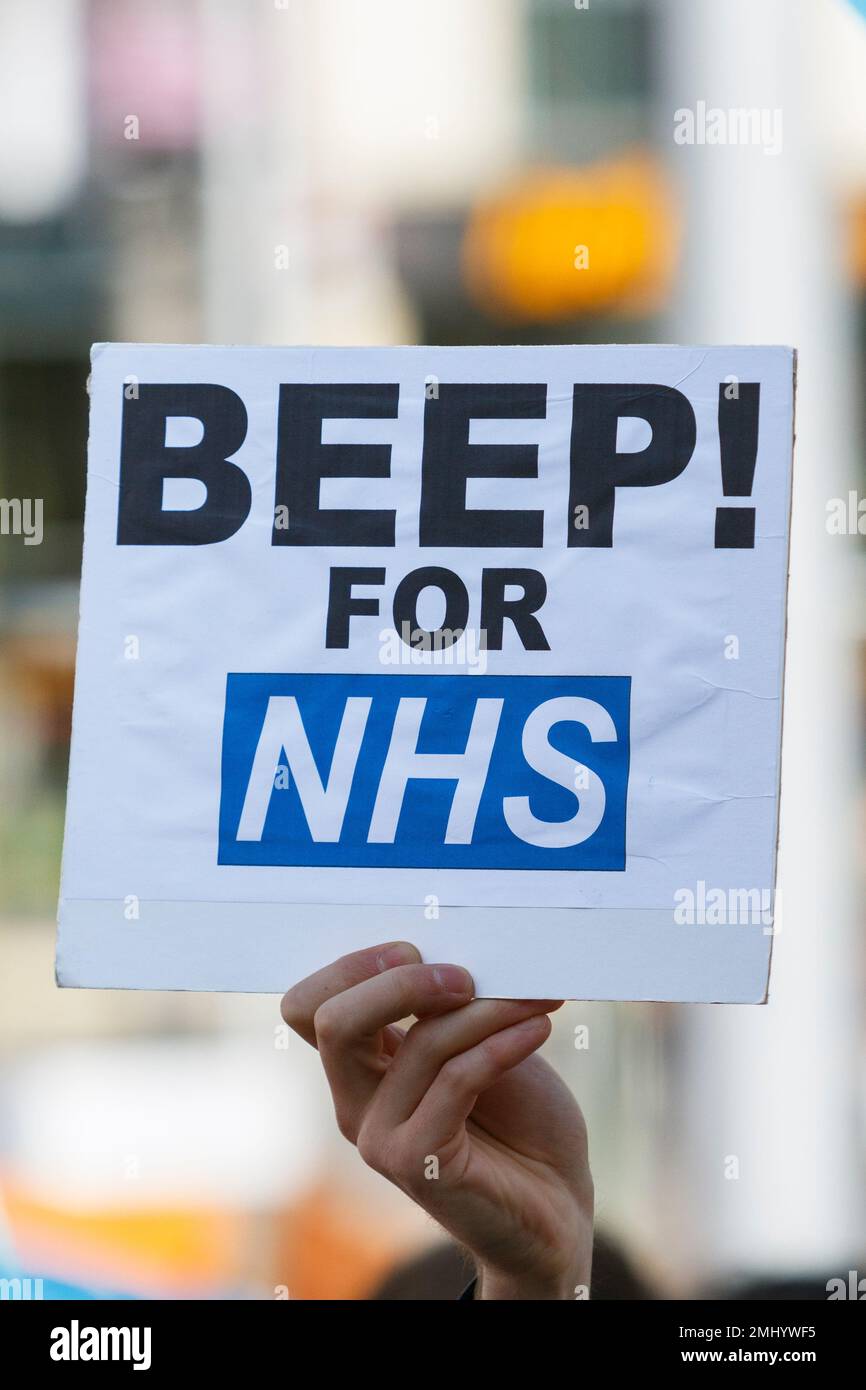 Bristol, UK, 5th March, 2016.  Protesters are pictured as they take part in a march in save our NHS march and demonstration in Bristol.The march and r Stock Photo