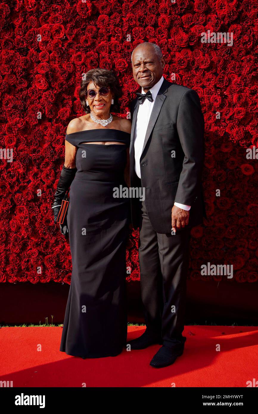 Rep. Maxine Waters, D-Calif. and Sid Williams pose for a photo on the red  carpet at the grand opening of Tyler Perry Studios on Saturday, Oct. 5,  2019, in Atlanta. (Photo by
