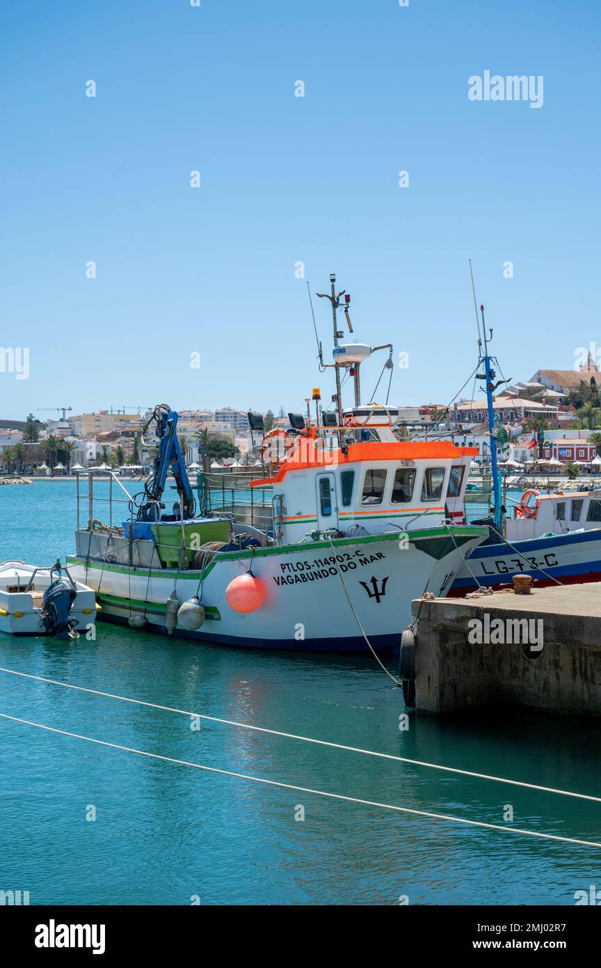Fishing boats in the harbour or marina at Lagos Algarve Portugal Stock Photo