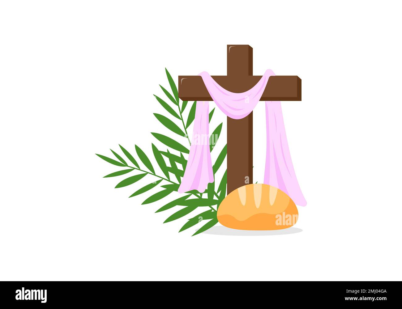 Christian greeting card or banner of the Holy Week before Easter. Maundy Thursday, Good Friday, Holy Saturday. Bread, cross of Jesus Christ, palm branches. Vector illustration Stock Vector