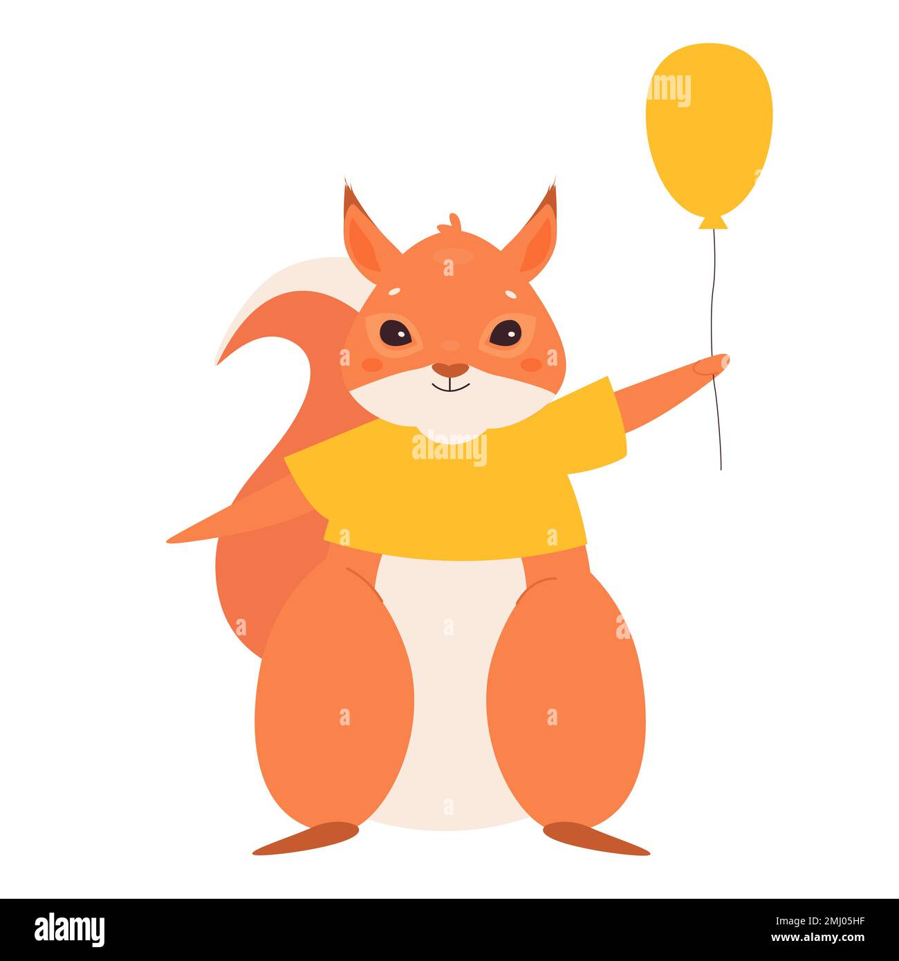 Cute squirrel with balloon. Forest animal, tree rodent mammal vector