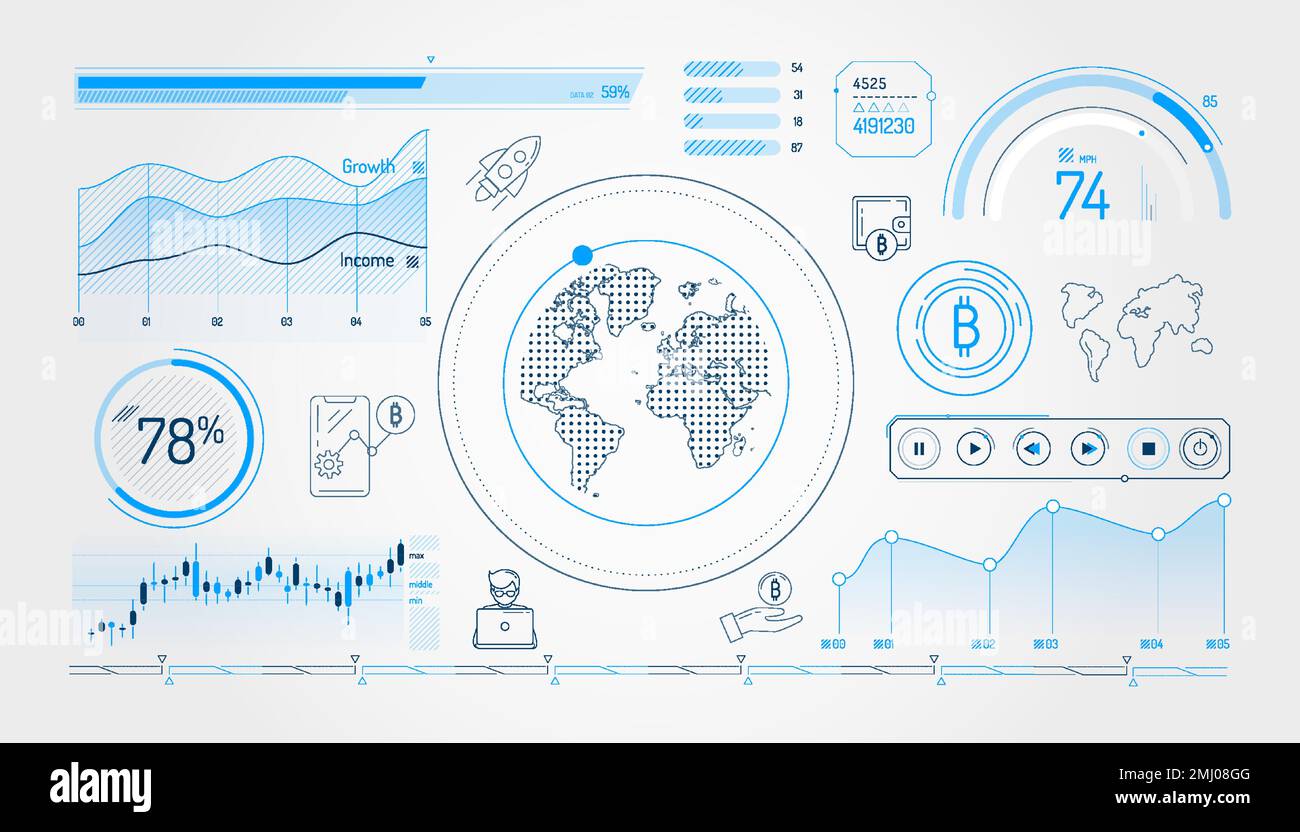 Set of infographic elements about bitcoin growth. Stock Vector