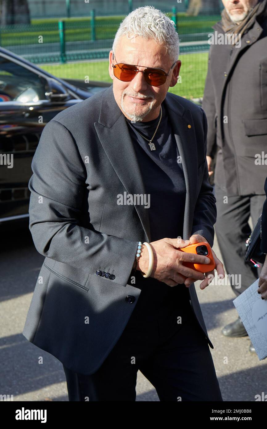 MILAN, ITALY - JANUARY 14, 2023: Roberto Baggio before Emporio Armani
