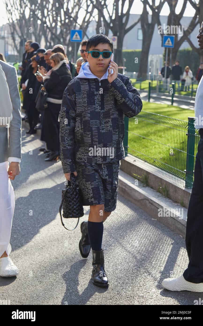 Declan Chan MILAN, ITALY - JANUARY 14, 2023: Declan Chan before Emporio Armani ...