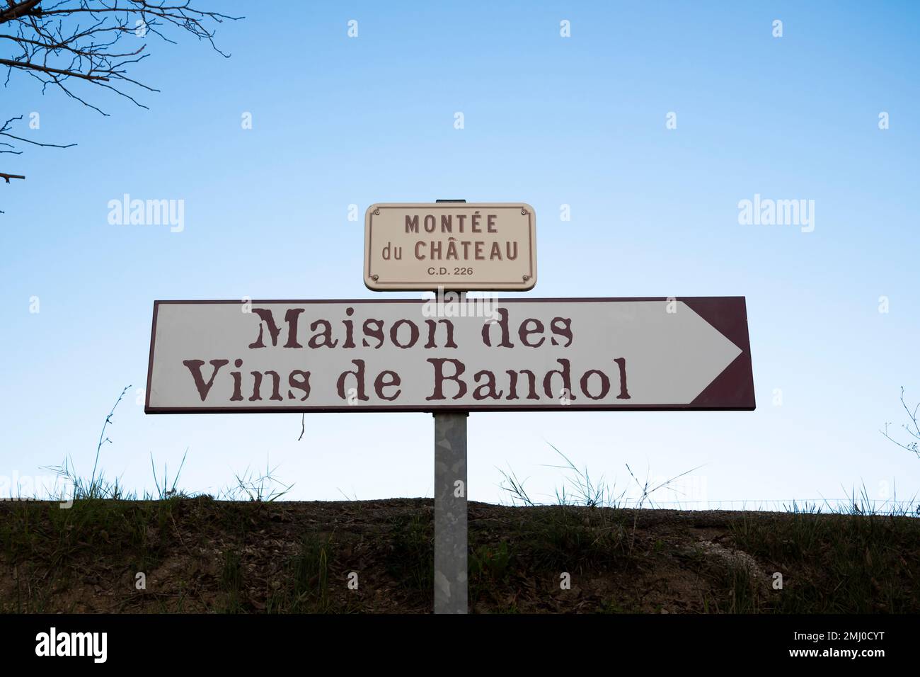 Road sign of the 'Maison des Vins de Bandol' or Bandol Wine House, in South of France Stock Photo