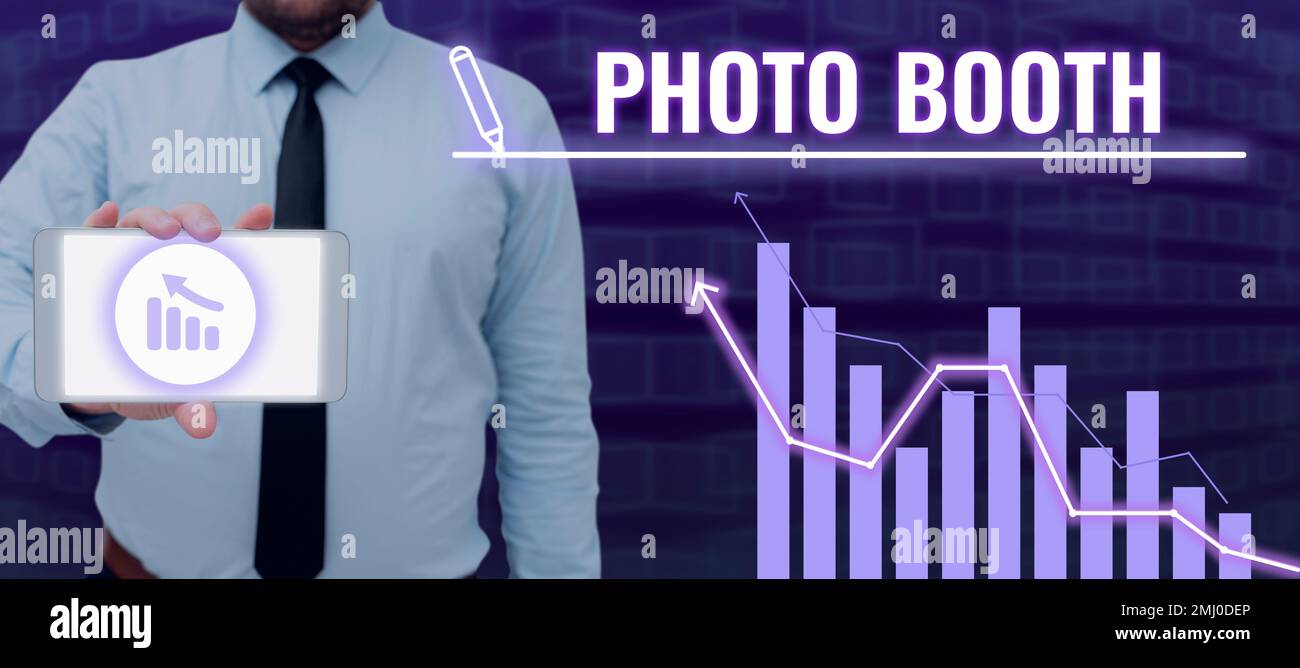 Text Sign Showing Photo Booth. Concept Meaning Form of Photo Sharing and  Publishing in the Format of a Blog Stock Illustration - Illustration of  concept, workplace: 264982580