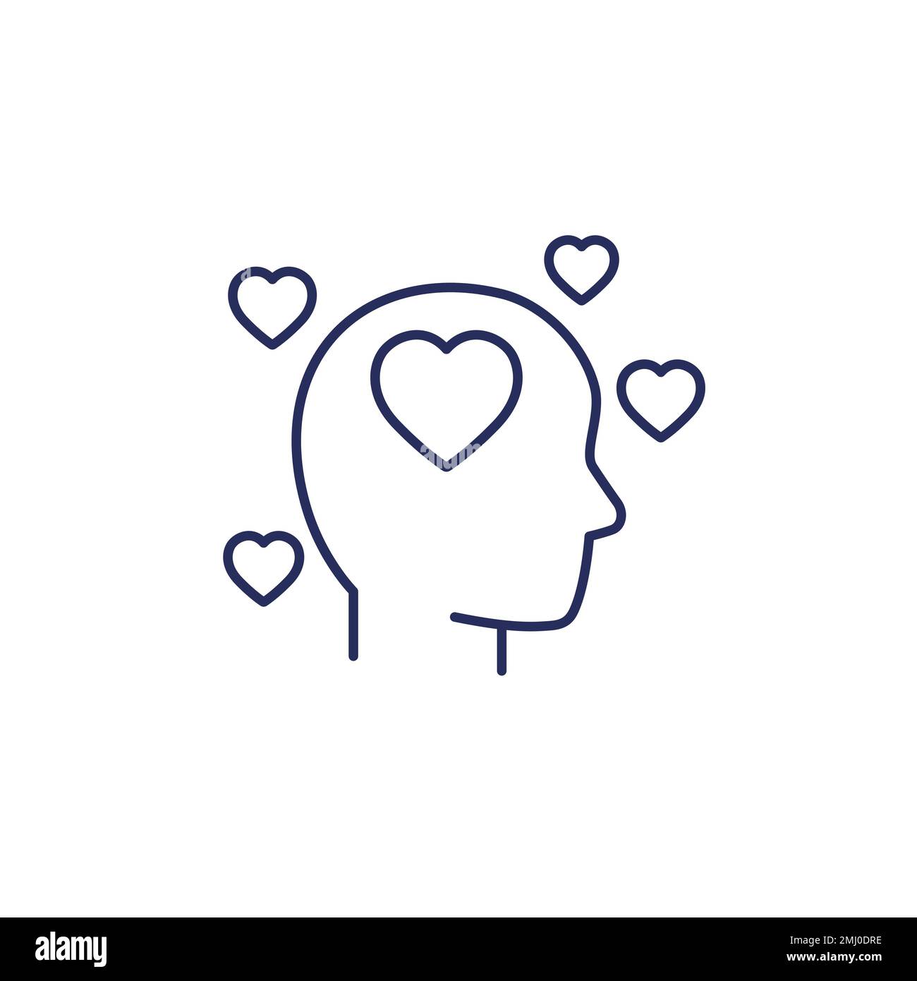 head and hearts, affection or passion line icon Stock Vector