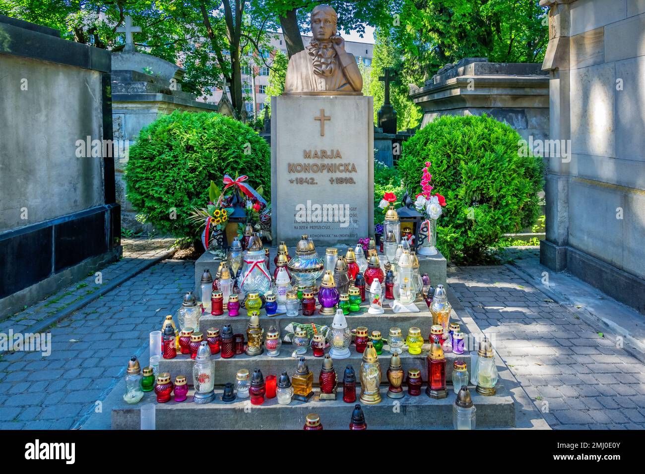 The tomb of Polish poet and writer Marja Konopnicka in Lychakiv Cemetery, a historic cemetery in Lviv, Ukraine. Stock Photo