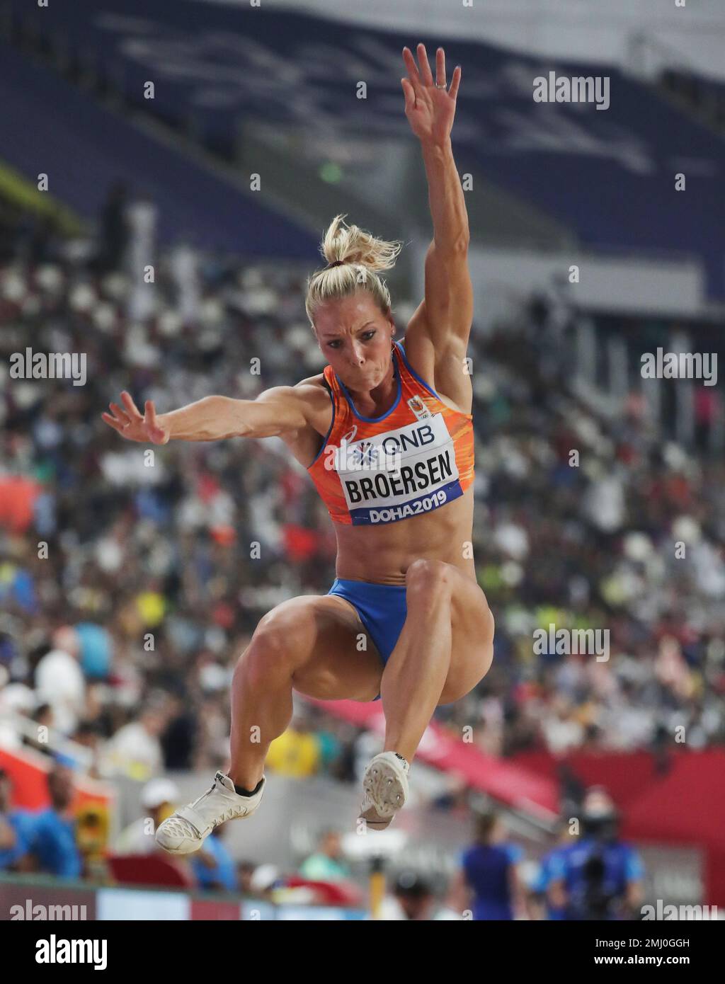 Nadine Broersen, of the Netherlands, competes in the heptathlon long