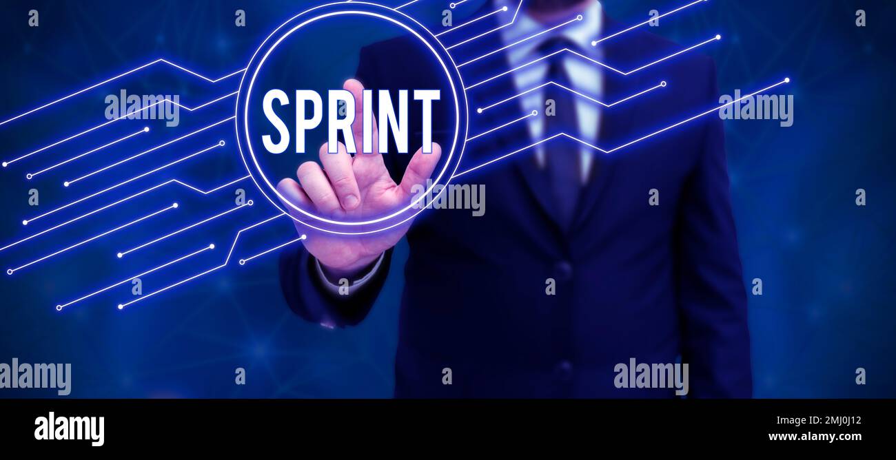 Textsprit Sign displaying Sprint. Concept meaning to move at top speed especially ...