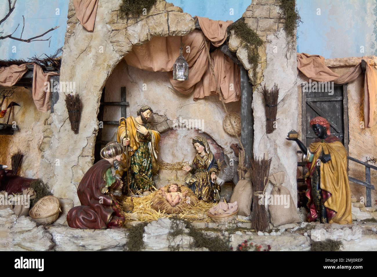 Tenerife, Spain January 24, 2023 Christmas nativity scene with