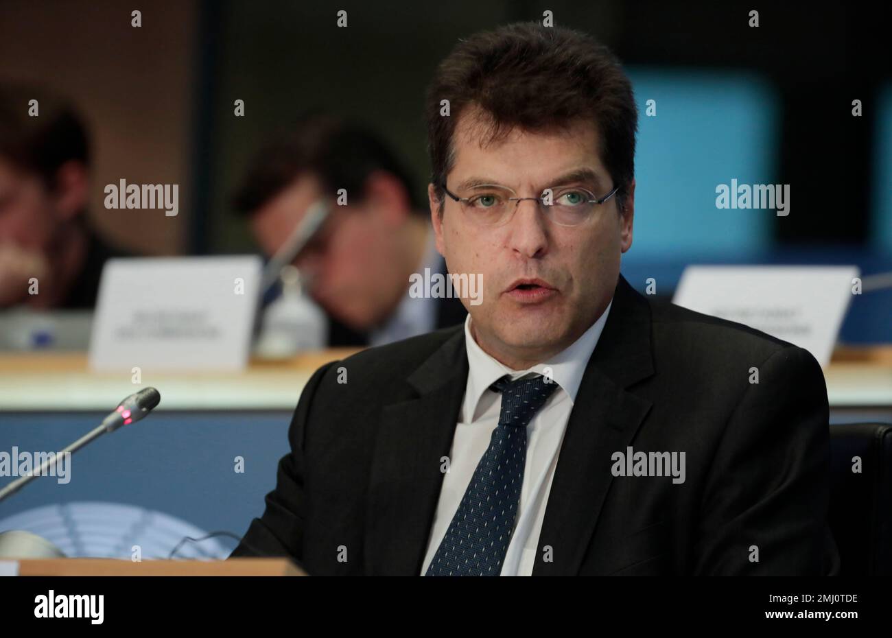 European Commissioner designate for Crisis Management Janez Lenarcic makes  an opening address during his hearing at the European Parliament in  Brussels, Wednesday, Oct. 2, 2019. (AP Photo/Virginia Mayo Stock Photo -  Alamy