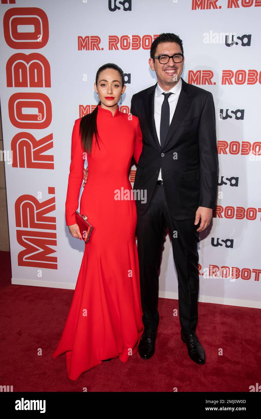 Emmy Rossum and Sam Esmail attend USA Network's Mr. Robot season 4  premiere at the Village East Cinema on Tuesday, Oct. 1, 2019, in New York.  (Photo by Charles Sykes/Invision/AP Stock Photo 