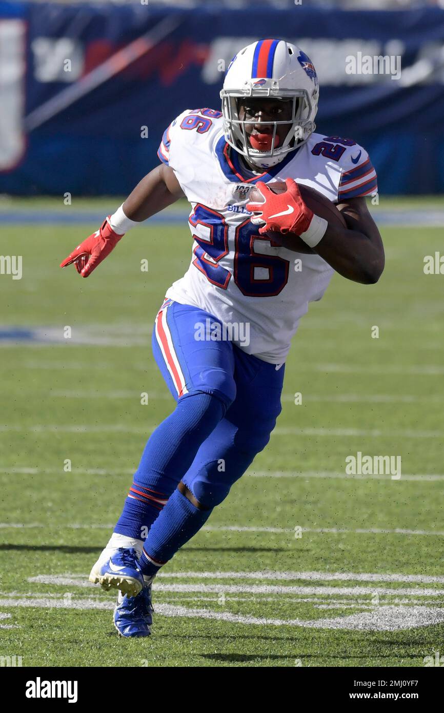 Buffalo Bills running back Devin Singletary (26) during the second half of  an NFL football game against the New York Giants, Sunday, Sept. 15, 2019,  in East Rutherford, N.J. (AP Photo/Bill Kostroun