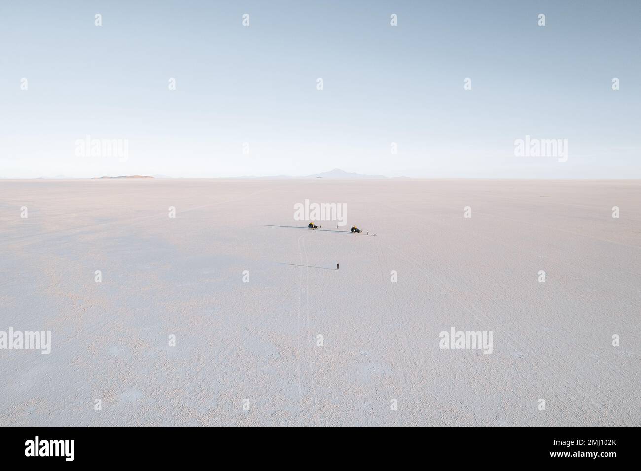 Drone Aerial Photo Of Car And Person Bolivia Salar De Uyuni Salt Flats ...