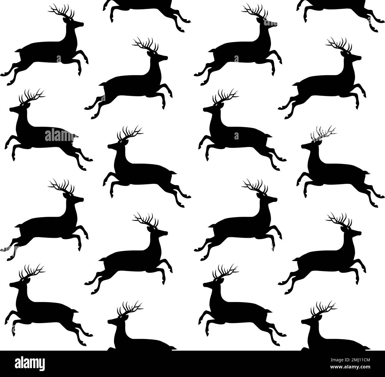 Vector seamless pattern of flat hand drawn jumping deer silhouette ...