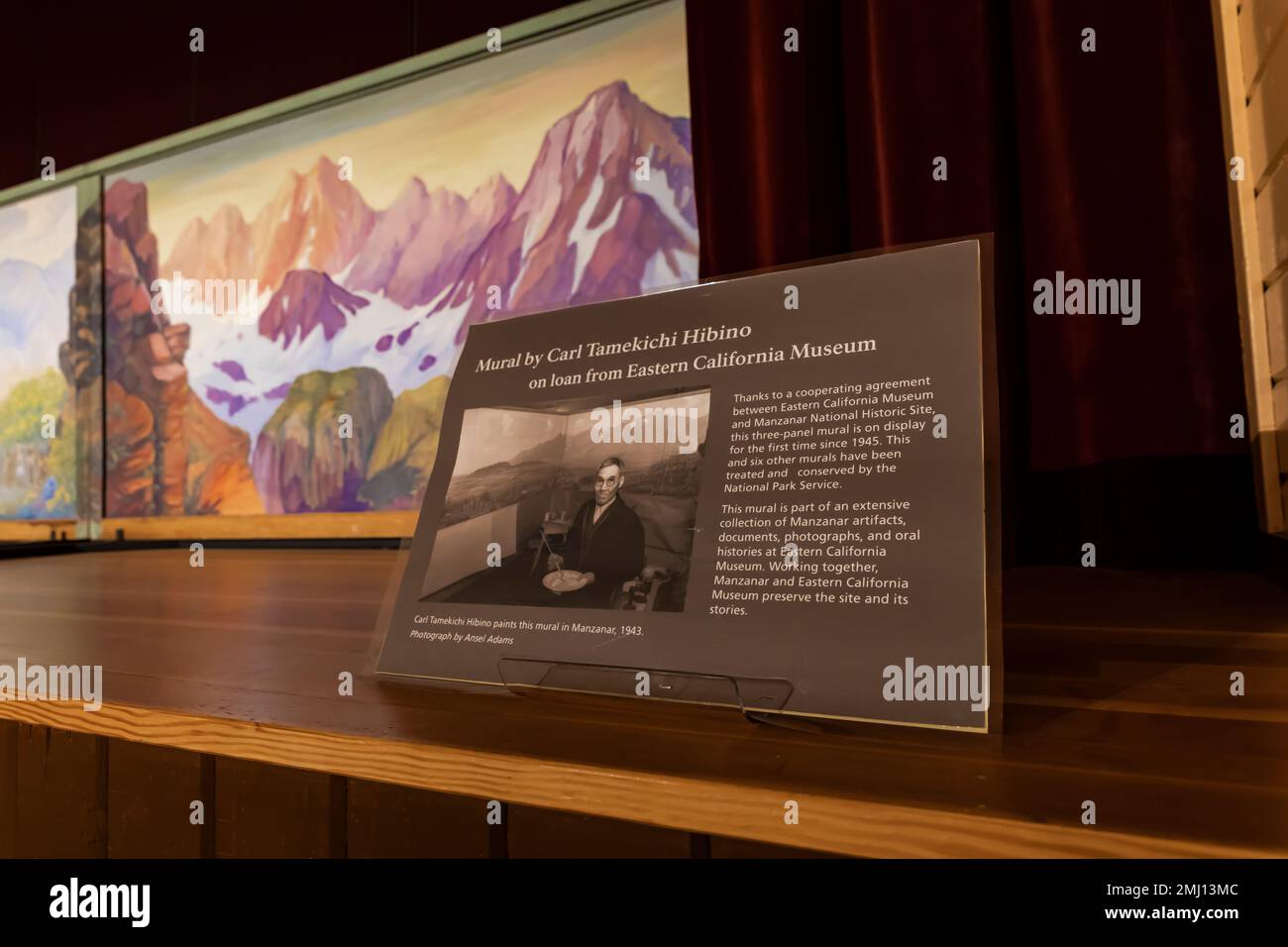 Mural of Sierras by Carl Tamkichi Hibono in NPS Visitor Center at Manzanar National Historic Site, Owens Valley, California, USA Stock Photo
