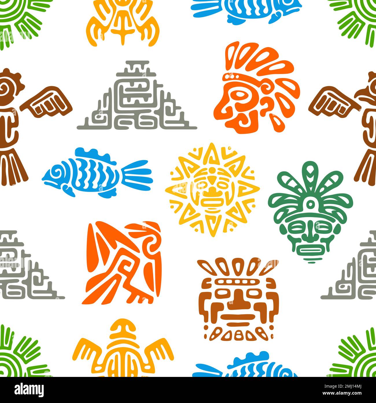 Mayan aztec totems seamless pattern fabric or textile print wrapping