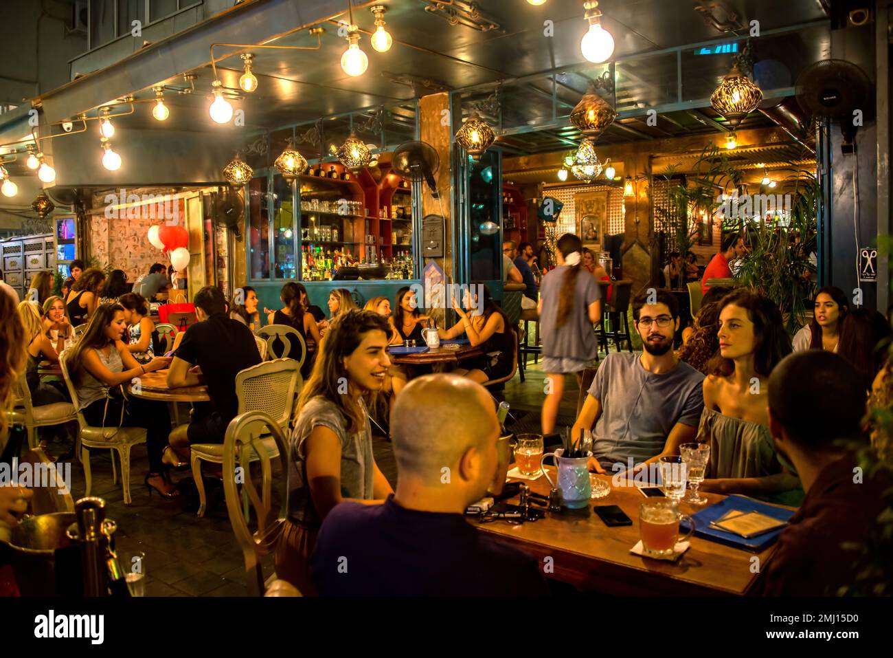 Night life at the pub in Tel Aviv, Israel Stock Photo