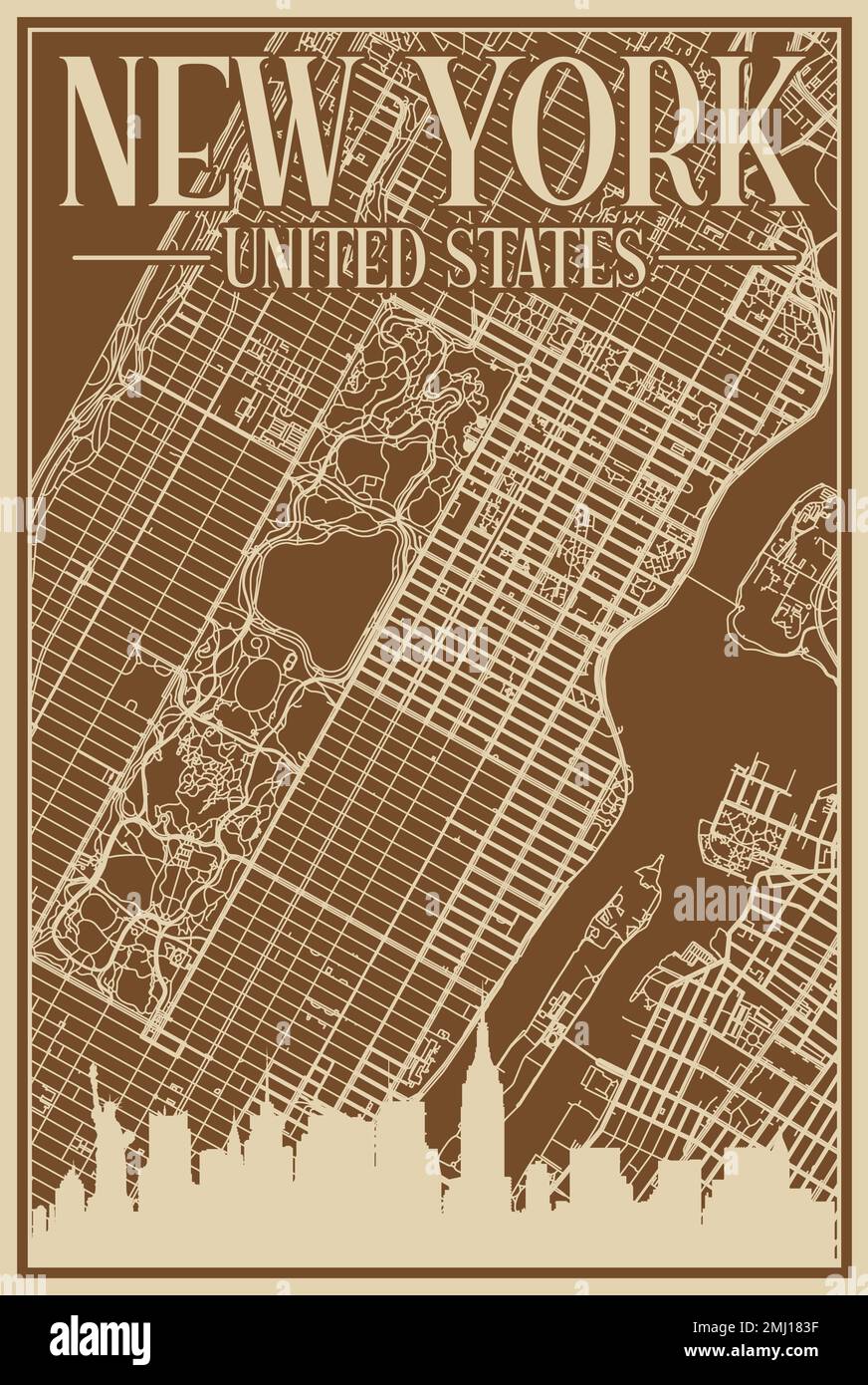 Road network poster of the downtown NEW YORK, UNITED STATES OF AMERICA
