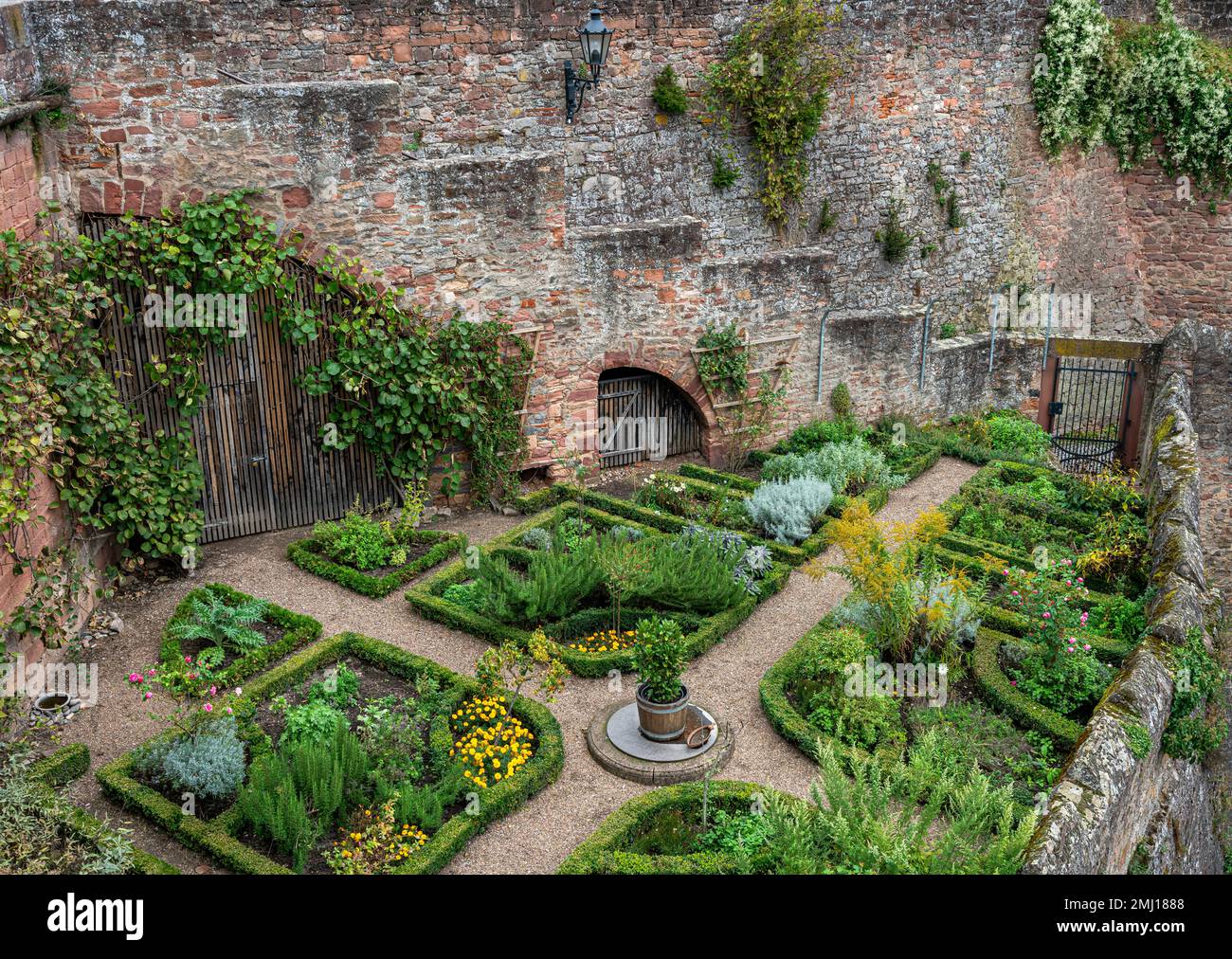 Garden Beds At The City Wall In Aschaffenburg, Bavaria, Germany Stock