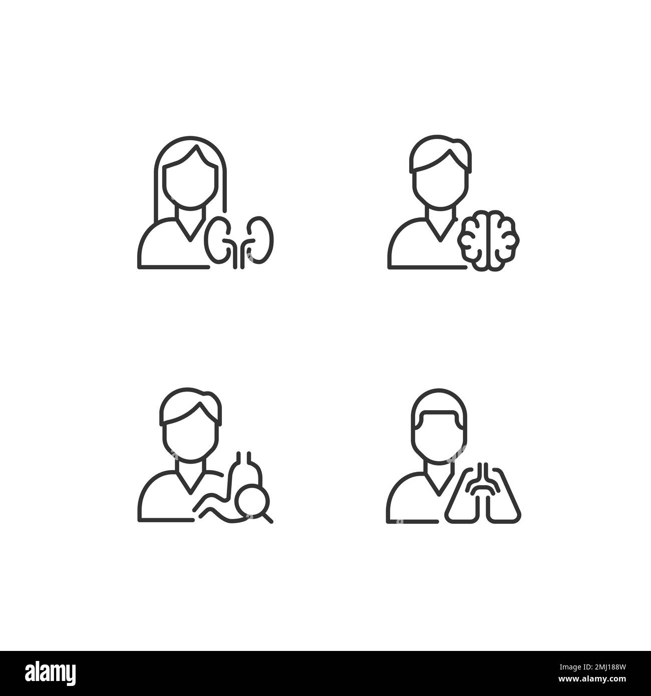 Internal organs treatment pixel perfect linear icons set Stock Vector