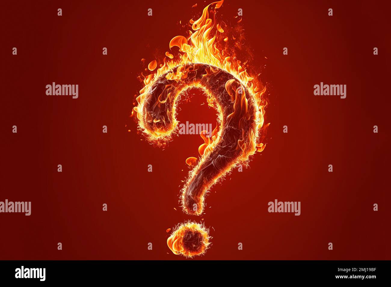 burning question mark on red background Stock Photo