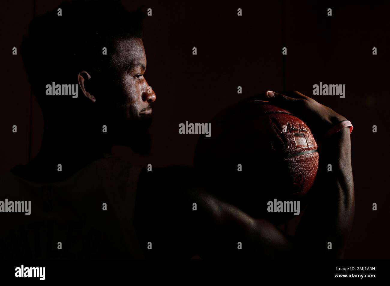 Miami Heat's Jimmy Butler poses for portrait during the NBA basketball team's media day, Monday, Sept. 30, 2019, in Miami. (AP Photo/Brynn Anderson) Stock Photo