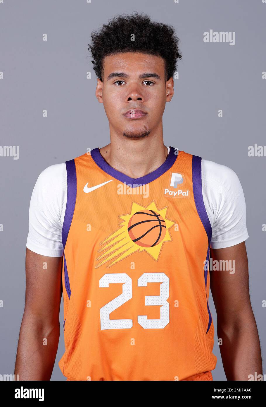 Phoenix Suns' Cameron Johnson poses for a photograph during media day