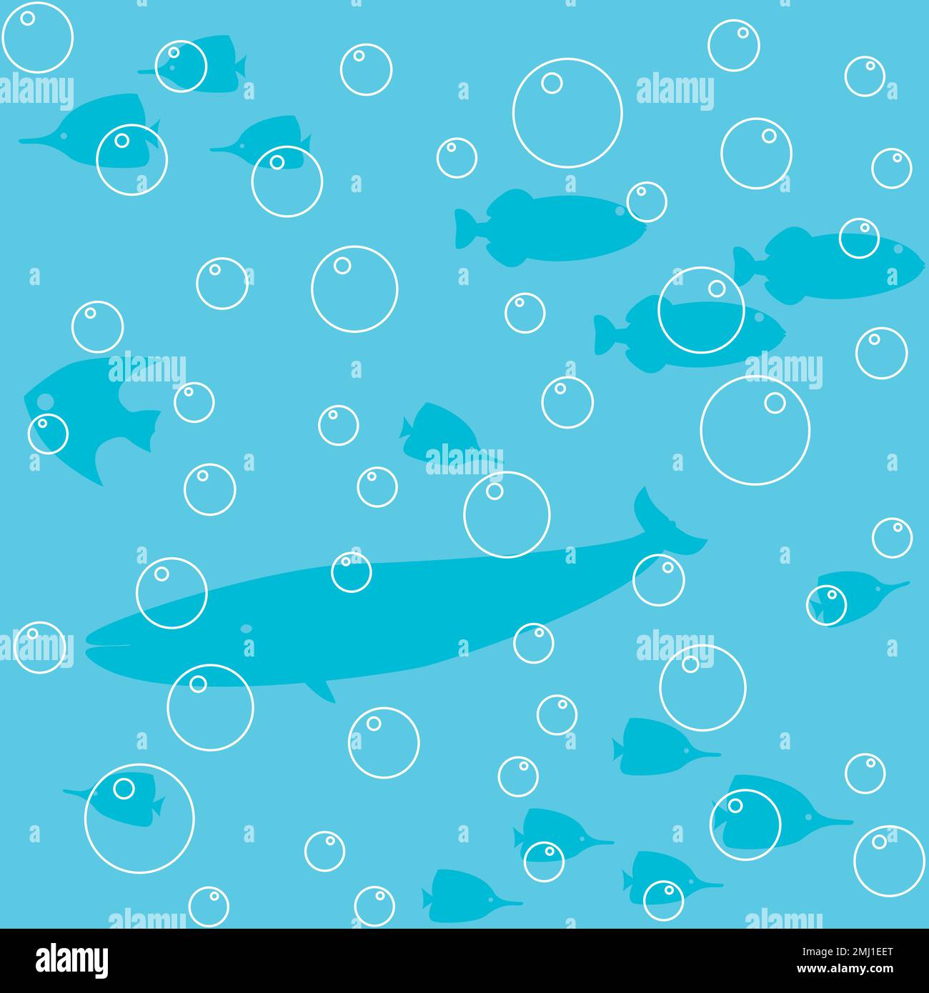 Seamless pattern with fish silhouettes and bubbles Stock Vector