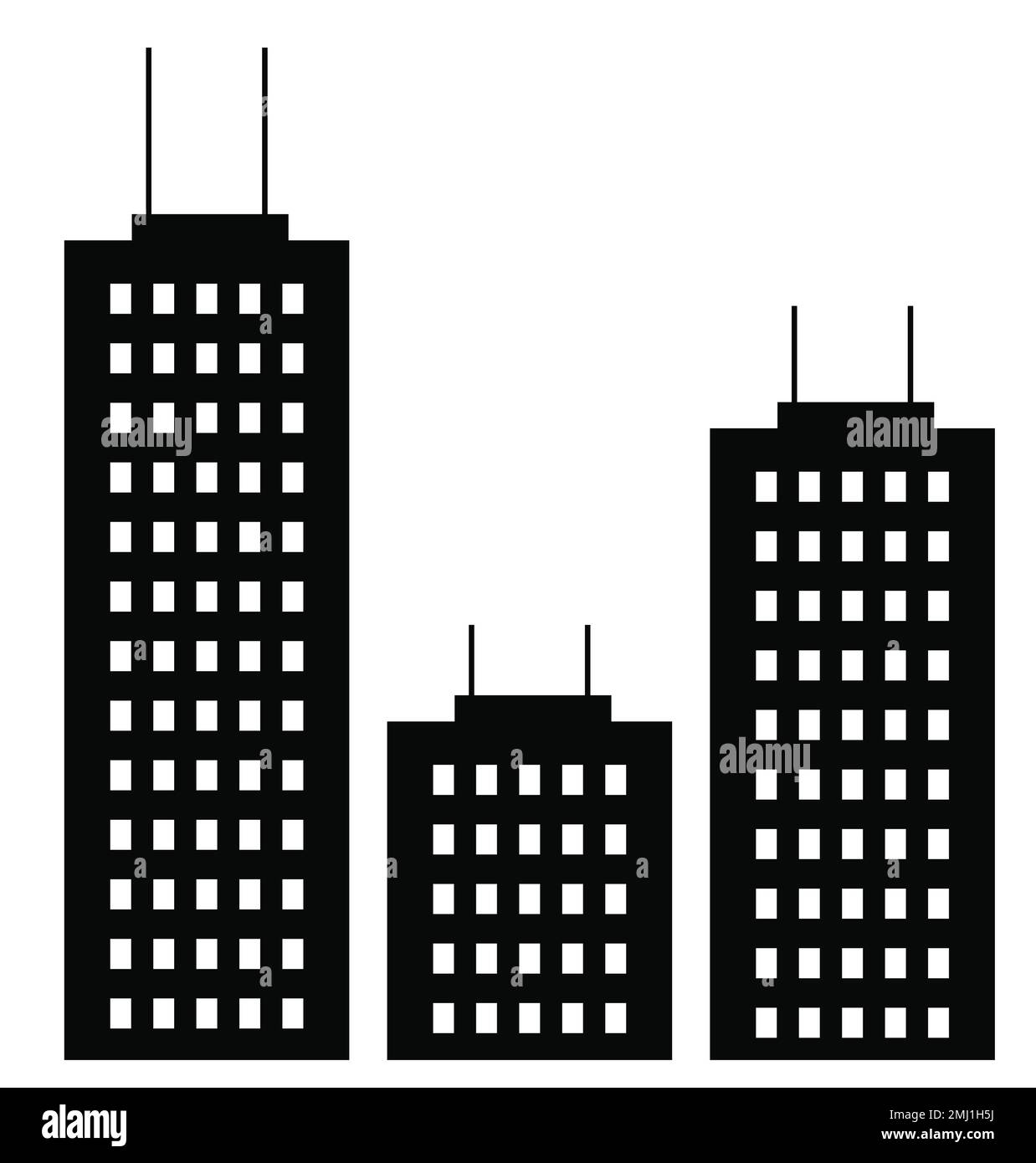 A flat black skyscraper and low-rise building silhouette set of vector ...