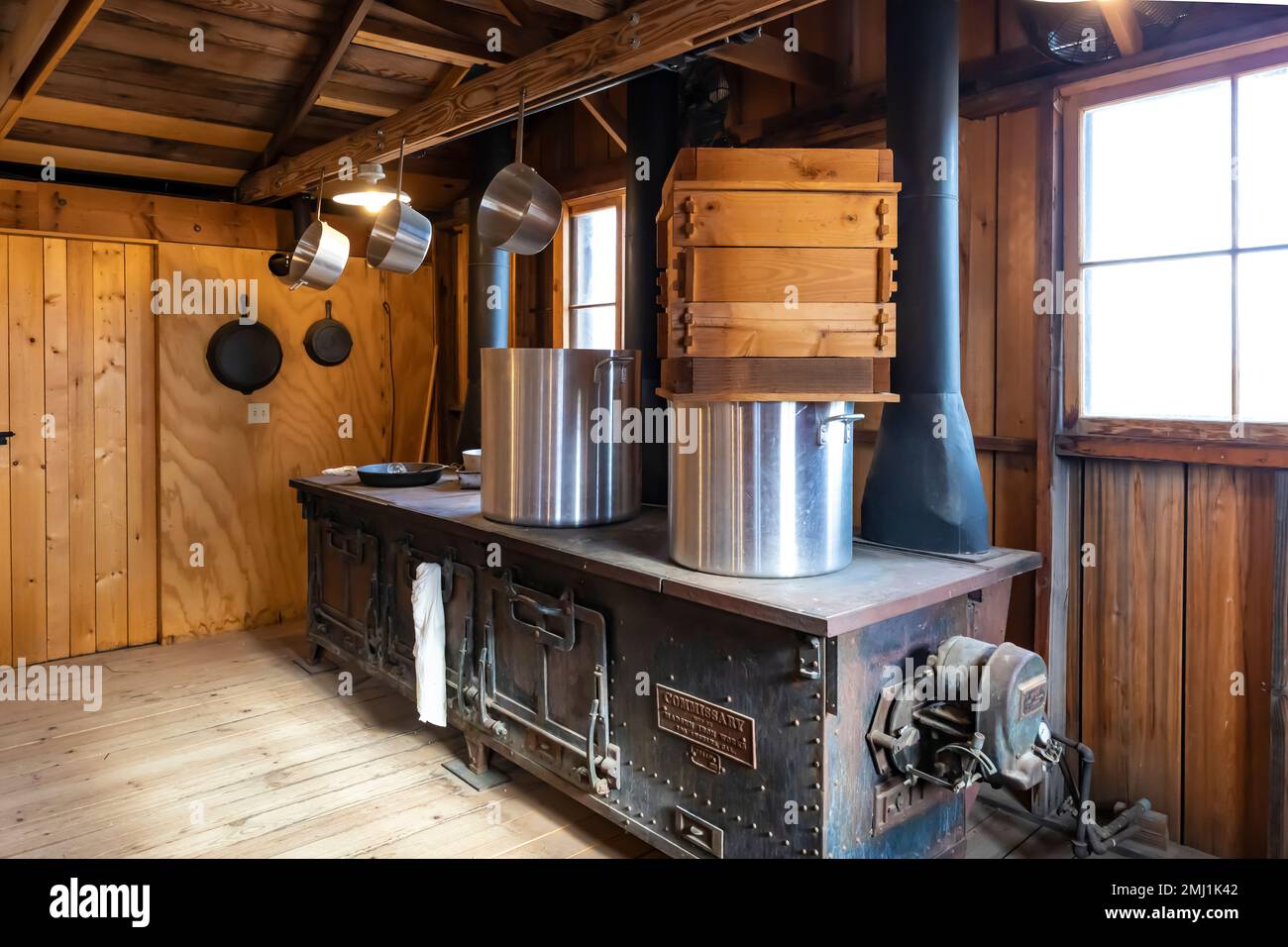 Kitchen stove in mess hall at Manzanar National Historic Site, Owens Valley, California, USA Stock Photo