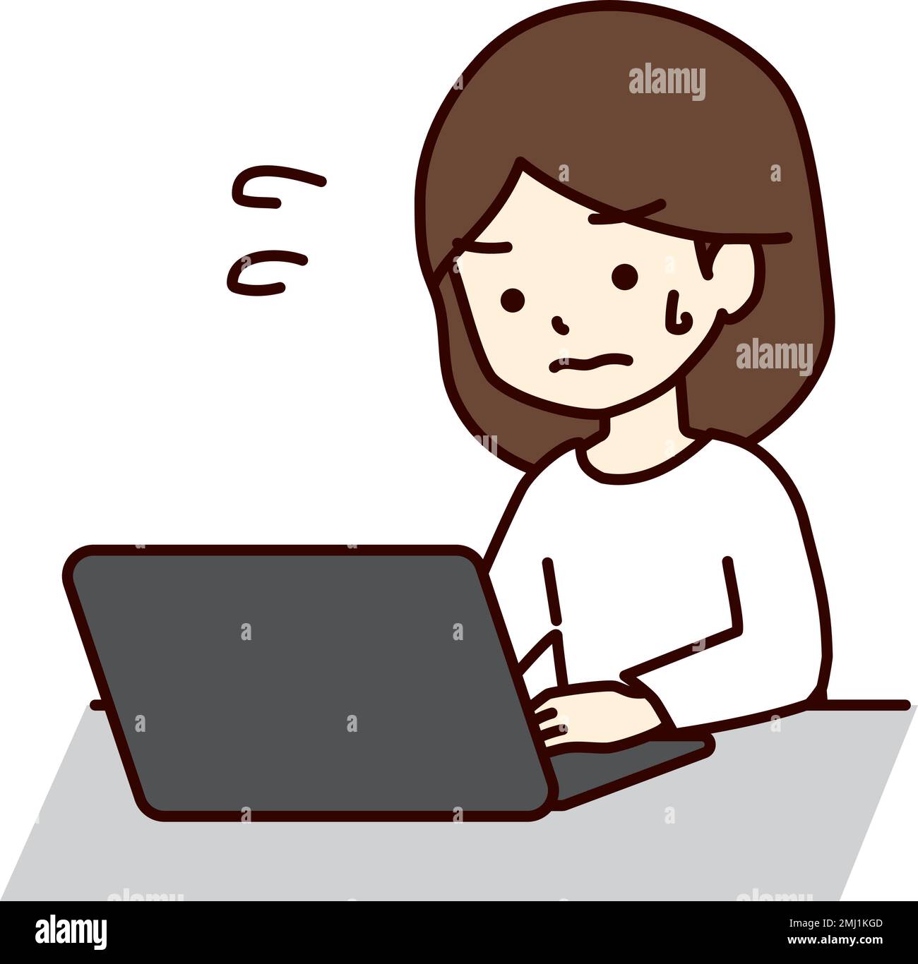 A woman who uses a laptop with a busy look. Stock Vector