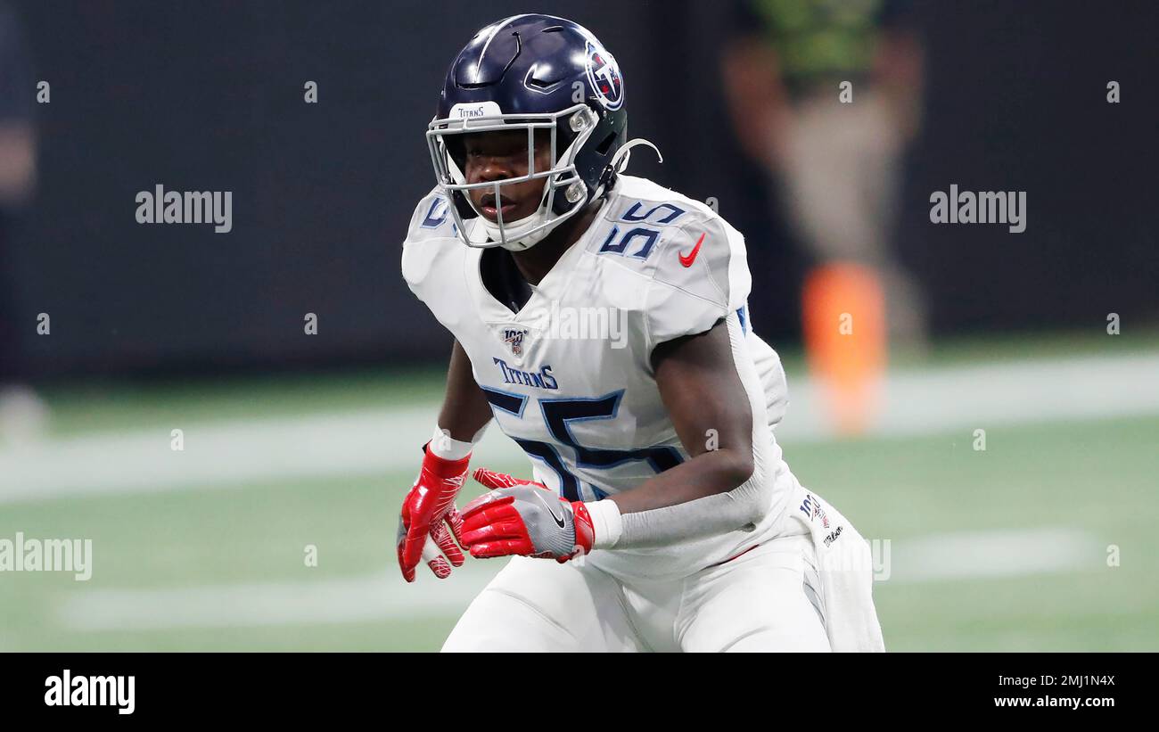 Inglewood, United States. 07th Nov, 2021. Los Angeles Rams defensive tackle  A'Shawn Robinson (94) and Tennessee Titans inside linebacker Jayon Brown  (55) exchange jerseys after a NFL game, Sunday, Nov. 7, 2021