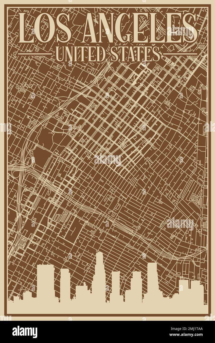 Road network poster of the downtown LOS ANGELES, UNITED STATES OF