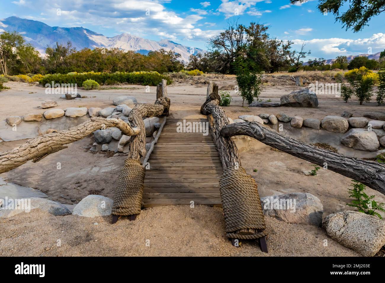 Merritt Park was unburied and bridges reconstructed, in Manzanar National Historic Site, Owens Valley, California, USA Stock Photo