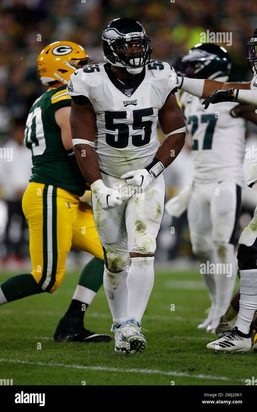 Philadelphia Eagles defensive end Brandon Graham (55) reacts