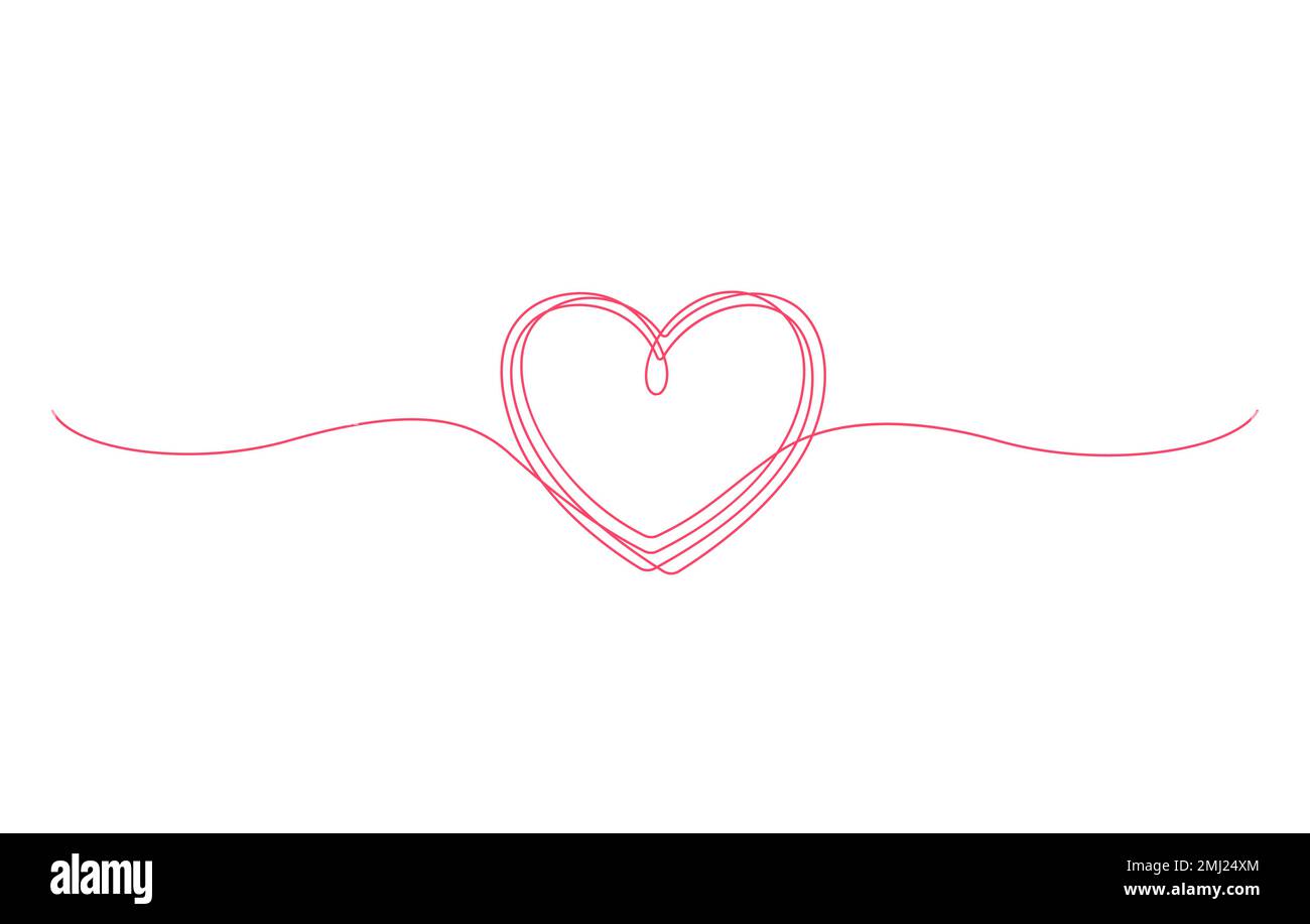 heart one line drawing vector illustration. line art of heart shape symbol thin line thread minimal concept Stock Vector