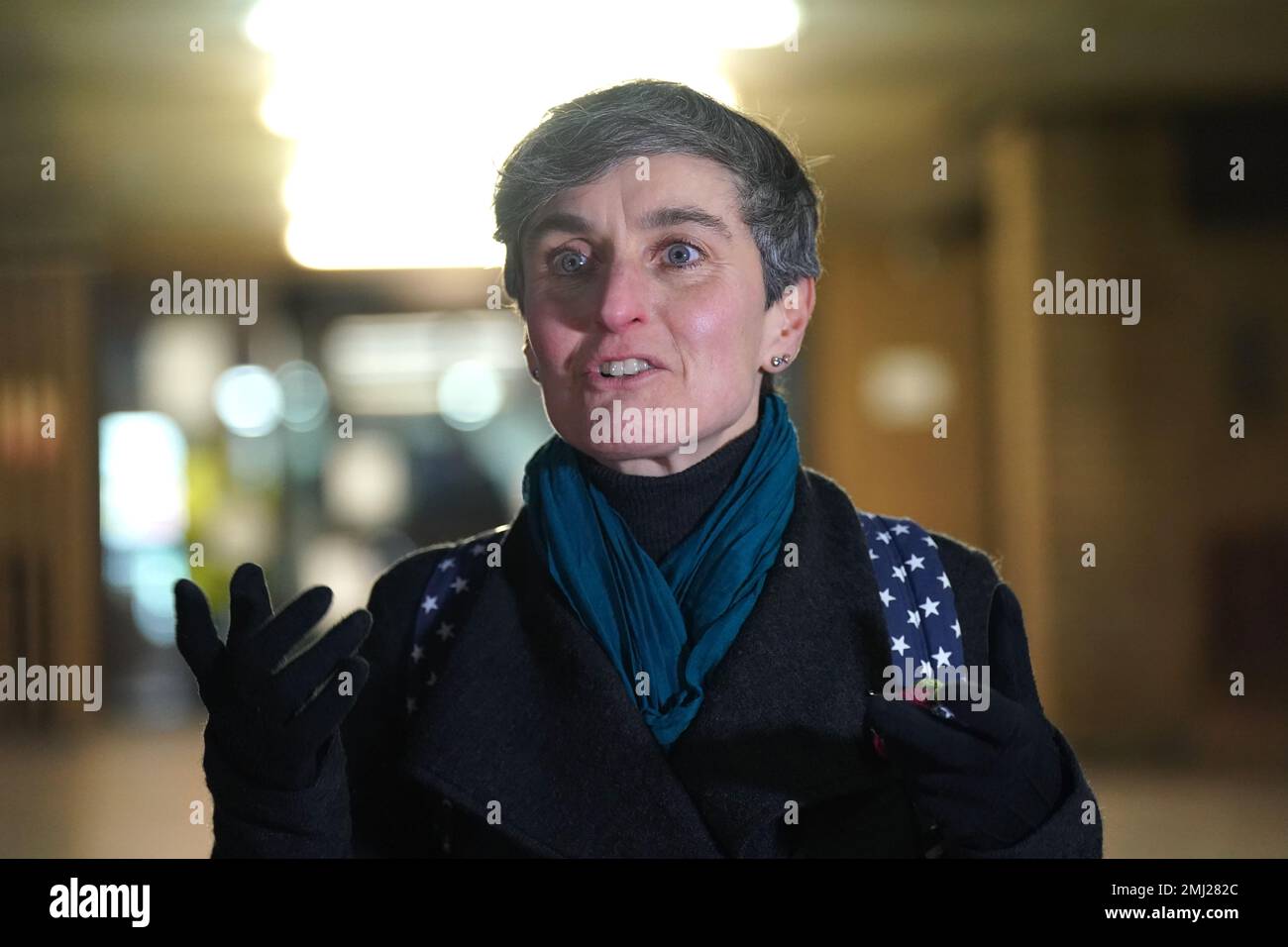 Climate protester Zoe Cohen, 52, outside Southwark Crown Court, London, after being given a sentence of seven months suspended for two years, after being found guilty of causing almost £100,000 in damage for smashing glass windows at the London headquarters of Barclays bank. Picture date: Friday January 27, 2023. Stock Photo