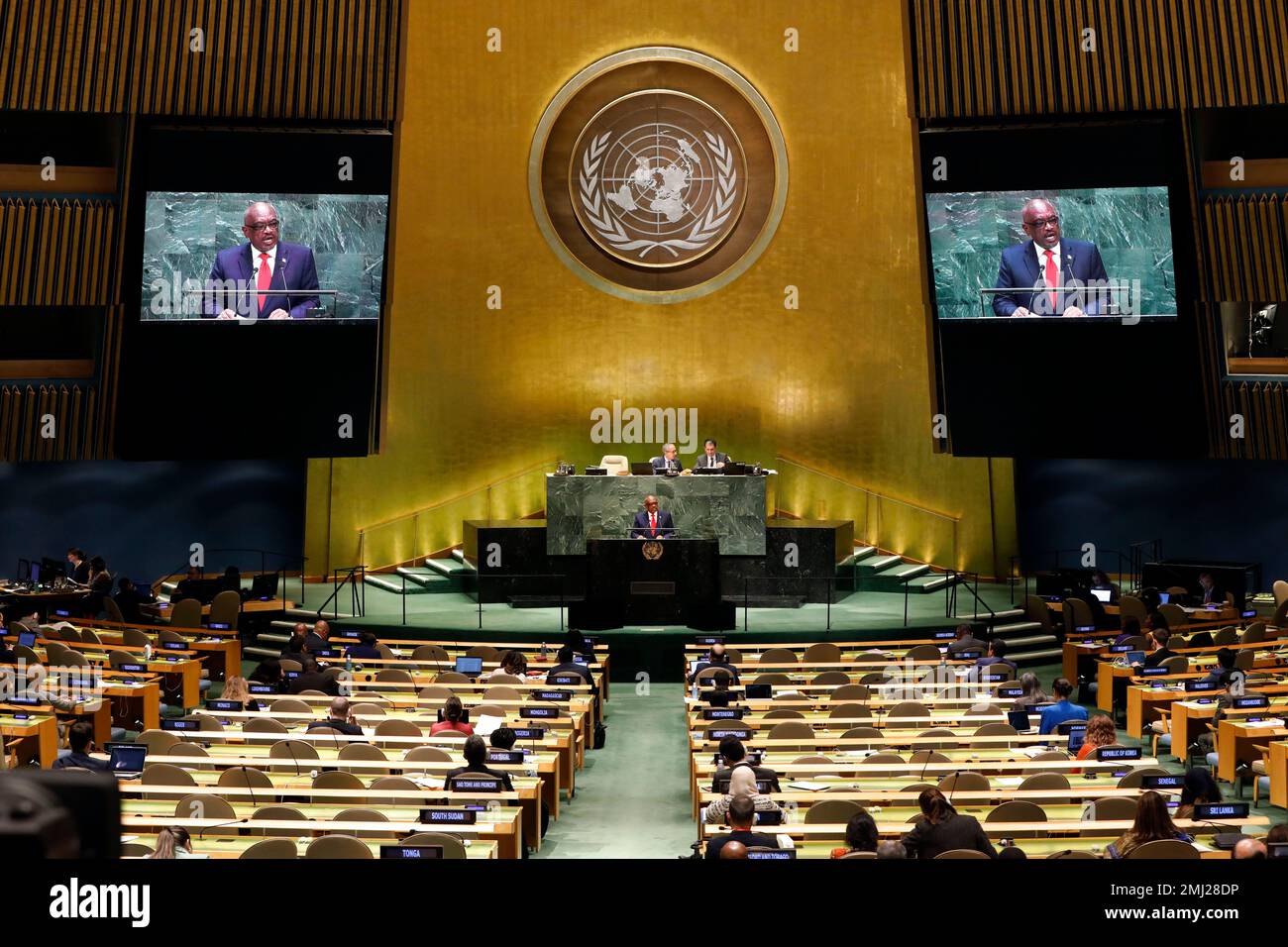Hubert Alexander Minnis, Prime Minister of Bahamas, addresses the 74th  session of the United Nations General Assembly, Friday, Sept. 27, 2019. (AP  Photo/Richard Drew Stock Photo - Alamy